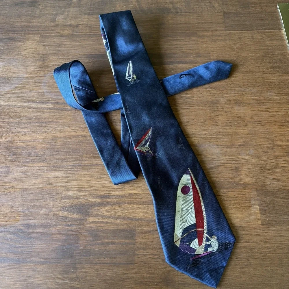 Vintage Polo Ralph Lauren Tie Blue Sailing Boats Sailboat Mens‎ 100% Silk Yact